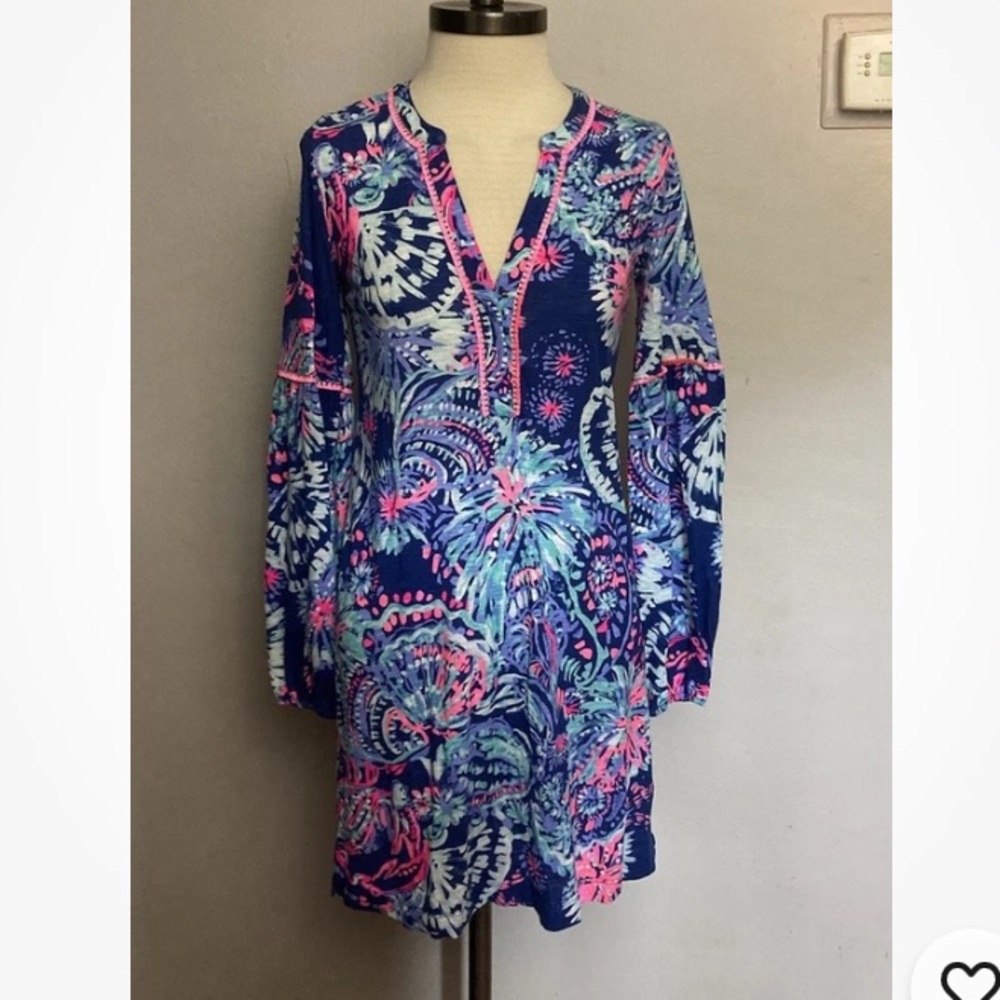7-24 Lilly Pulitzer Joy Dress Deep Indigo Gypsea Girl Pink Blue Tassels XXS
